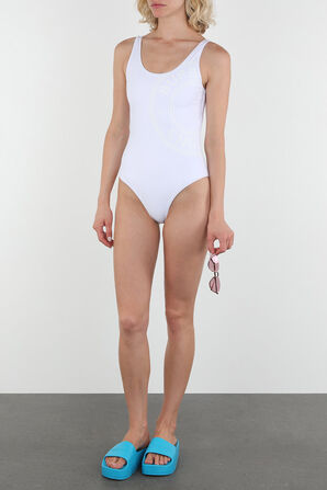 Logo Graphic Swimsuit in White BURBERRY